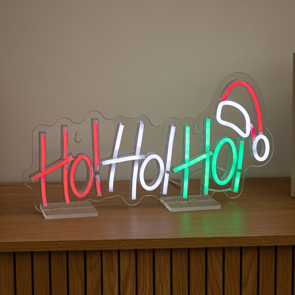 Samuel Alexander Multicolour LED Light-Up Neon Ho Ho Ho with Santa Hat Christmas Decoration 40cm Image 1
