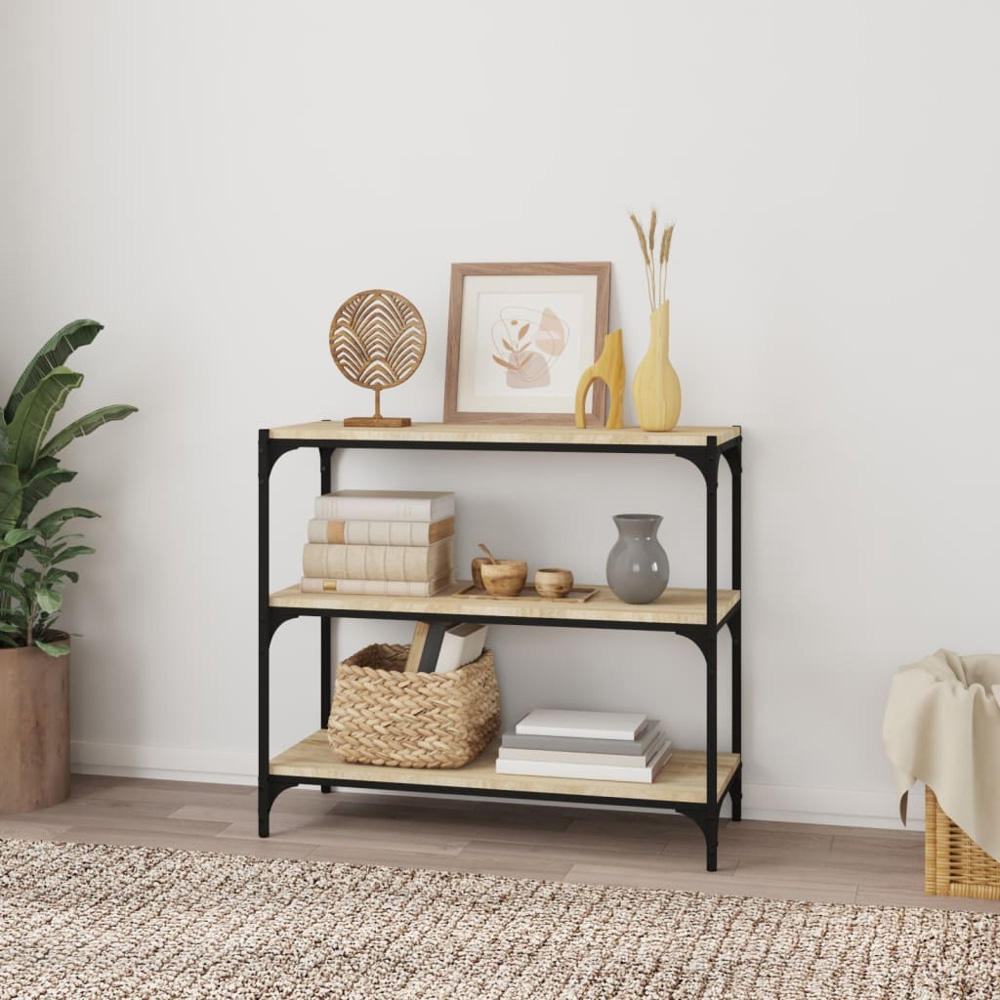 vidaXL 3 Shelf Sonoma Oak Wood and Steel Wide Bookcase Image 7