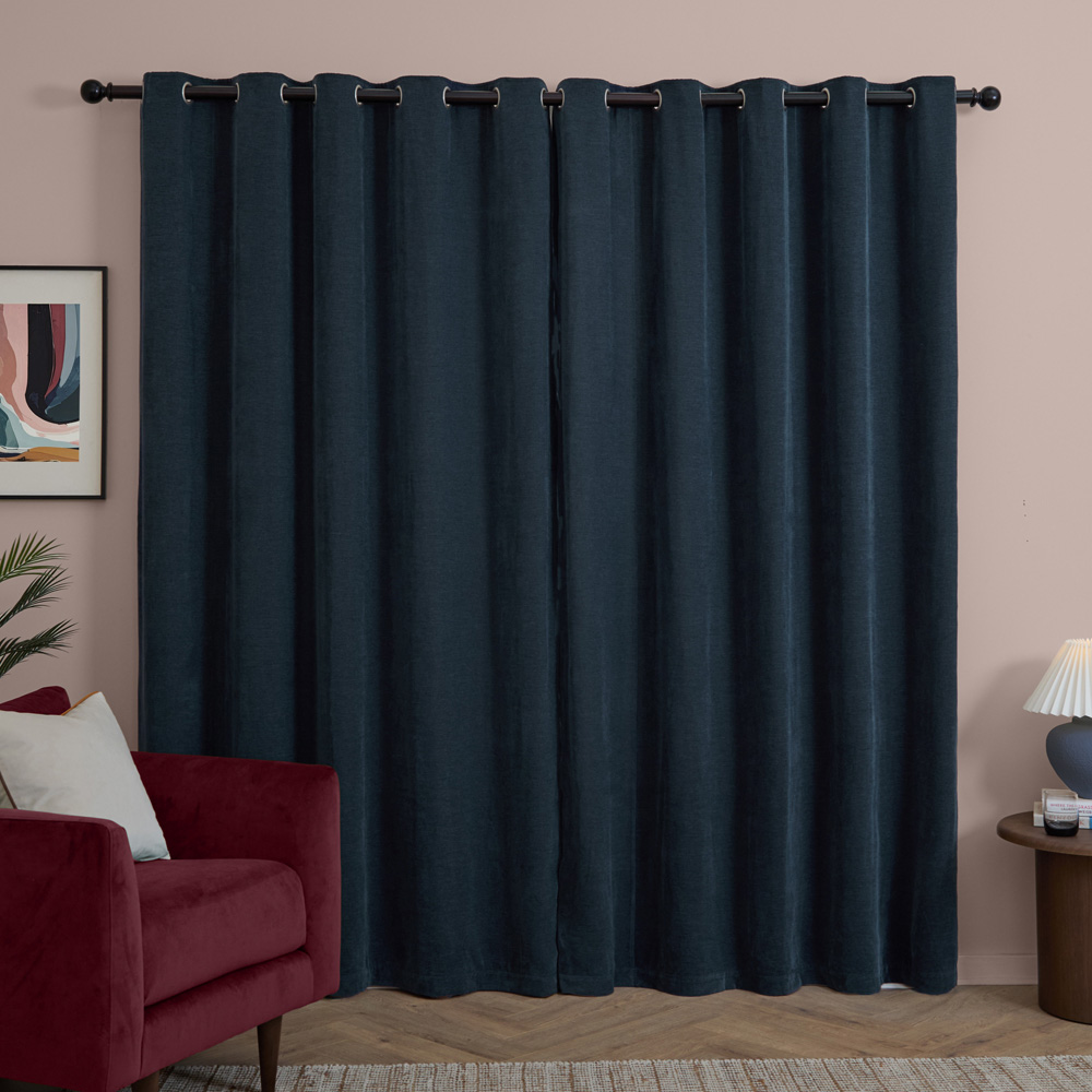 Furn Navy Soft Chenille Blackout Eyelet Curtains 117 x 183cm Image 2