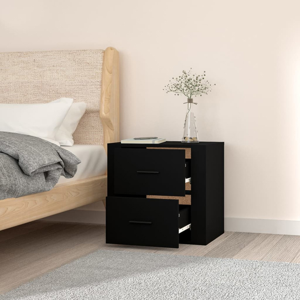 vidaXL 2 Drawer Black Wall Mounted Bedside Table Image 8