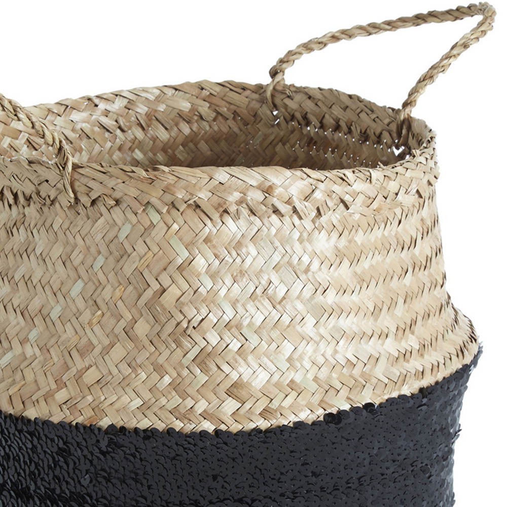 Premier Housewares Black Sequin and Natural Small Seagrass Basket Image 3
