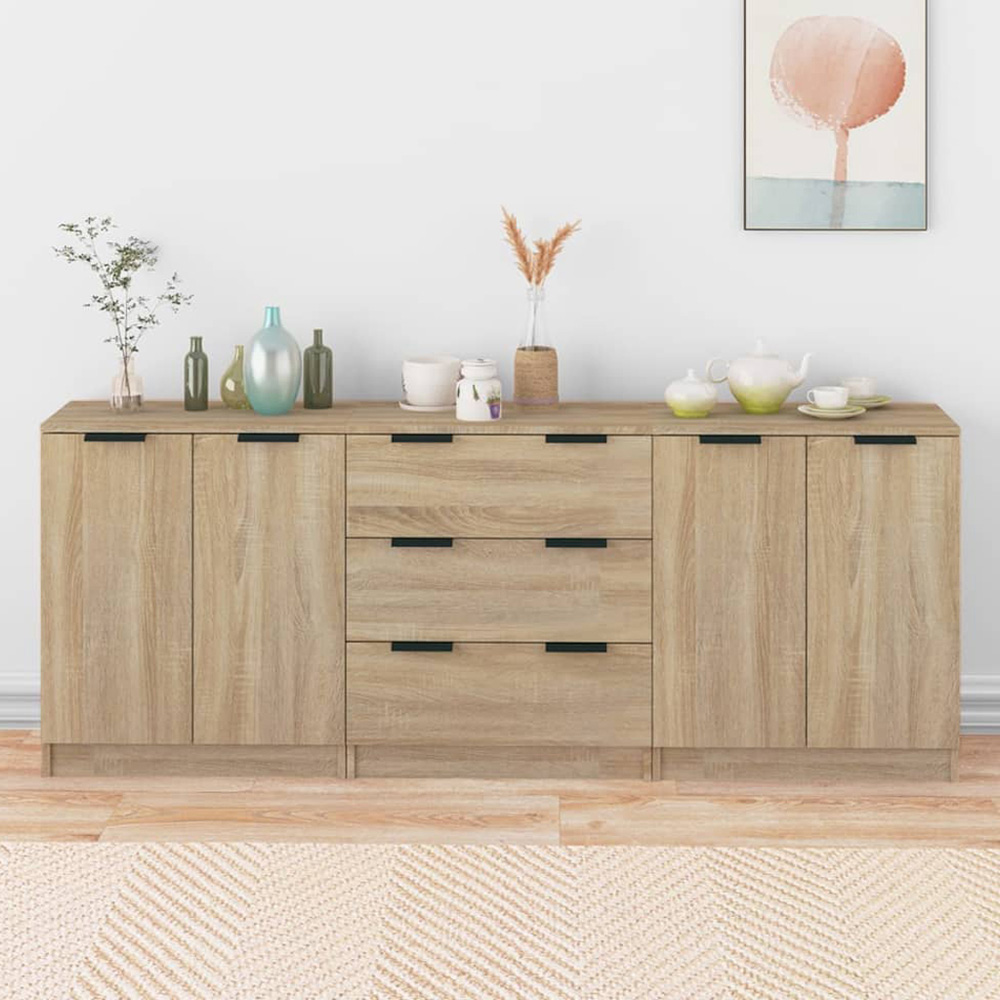 vidaXL 4 Door 3 Drawer Sonoma Oak Sideboard Image 1