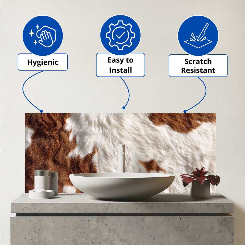 Warren Reed Designer Brown and White Cow Hide Print Bathroom Splashback 25 x 60cm Image 3