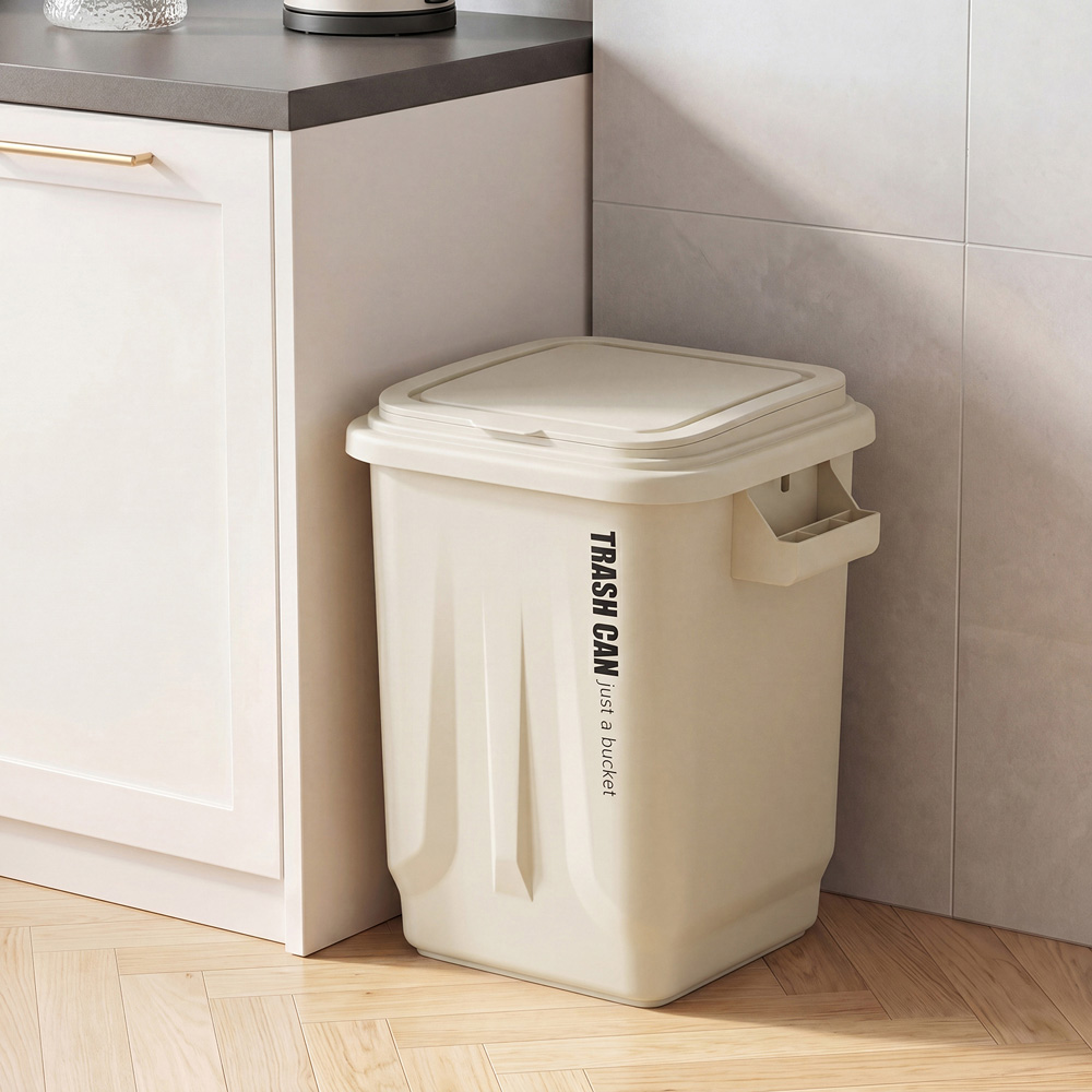 Living and Home Stackable Cream Industrial Style Flip Lid Rubbish Bin 32L Image 7