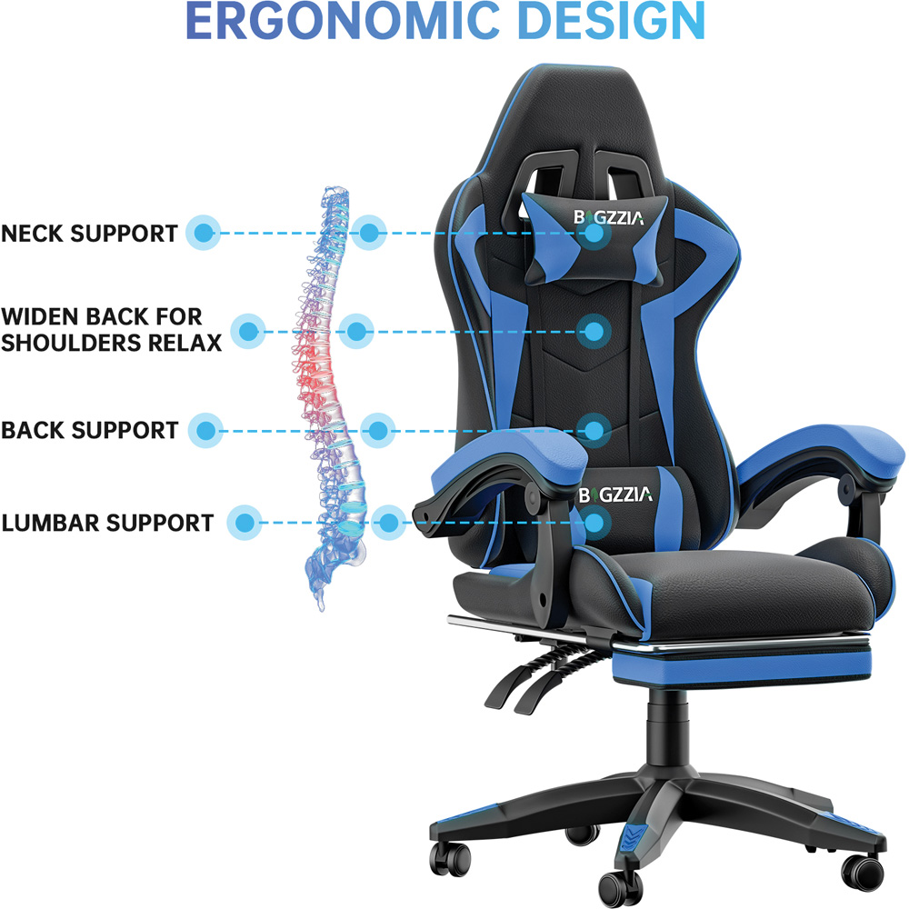 Rattrix Blue Height Adjustable Gaming Chair with Footrest and Lumbar Cushion Image 6