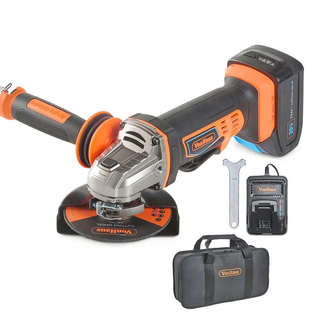VonHaus 20V Max 3Ah Lithium-Ion Cordless Angle Grinder with Battery Charger 115mm Image 2