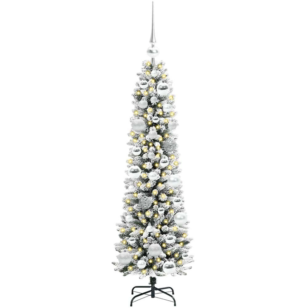 vidaXL Pre-Lit Warm White LED and Silver Baubles White Artificial Christmas Tree with Stand 4ft Image 1