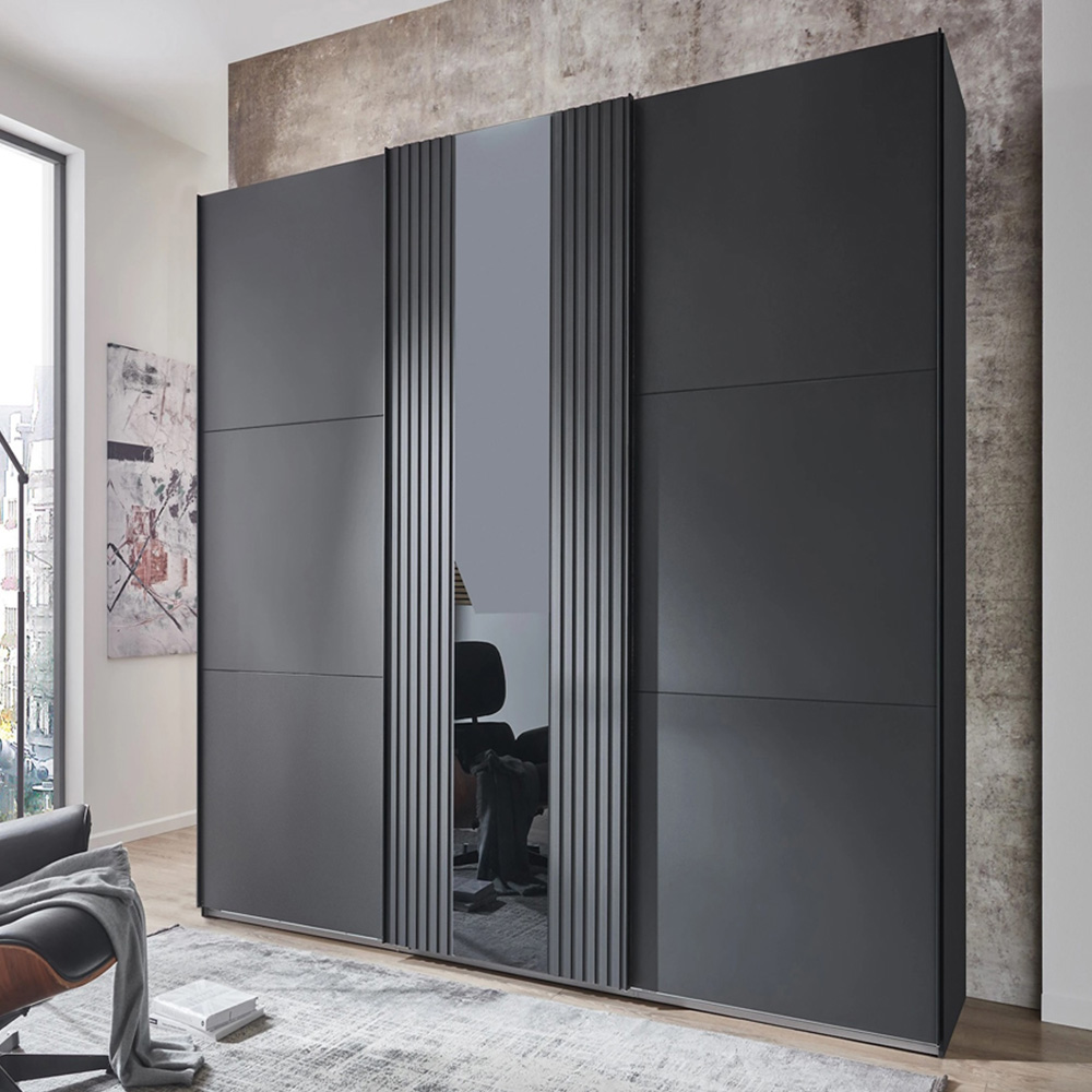 TJ'S Atlanta 3-Section Black Sliding Wardrobe Image 1