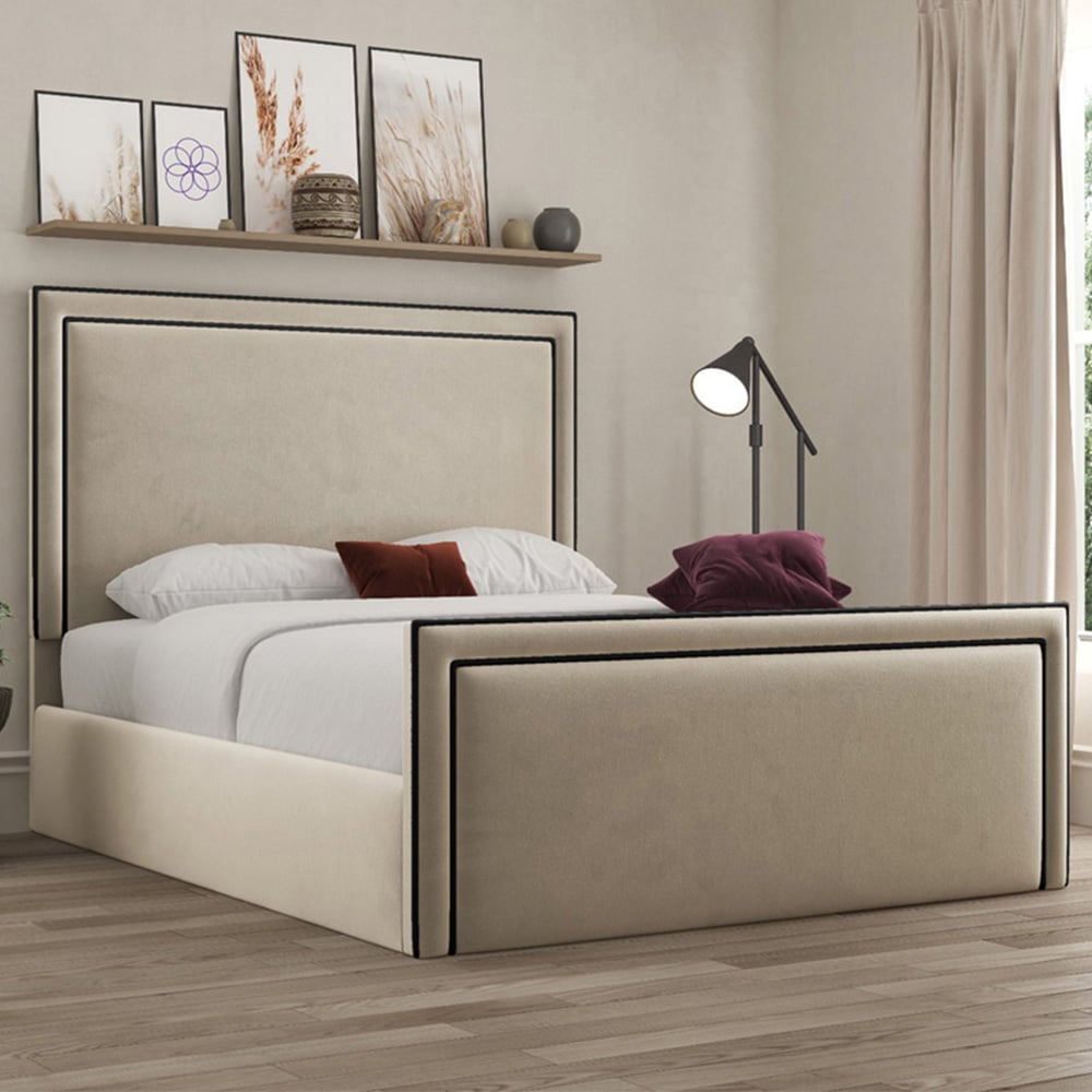 DS Living Verona Small Double Plush Cream Piping Bed Frame Image 1