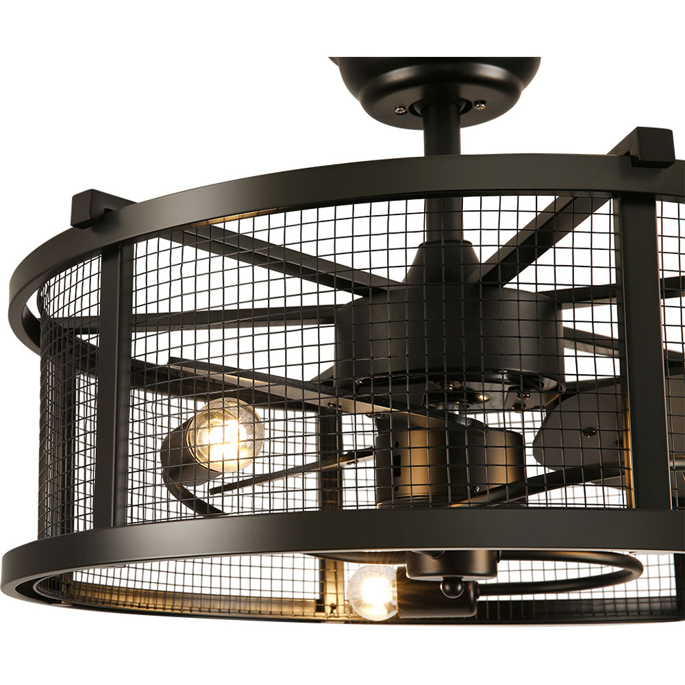 Living and Home Black Metal Mesh Industrial Ceiling Fan Light with Bluetooth and Remote Control 30 inch Image 3