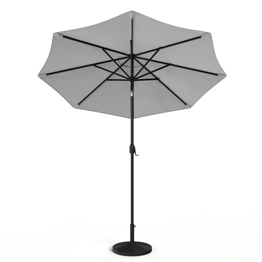 Living and Home Light Grey 24 LED Crank Lift Garden Parasol with Resin Base 3m Image 1