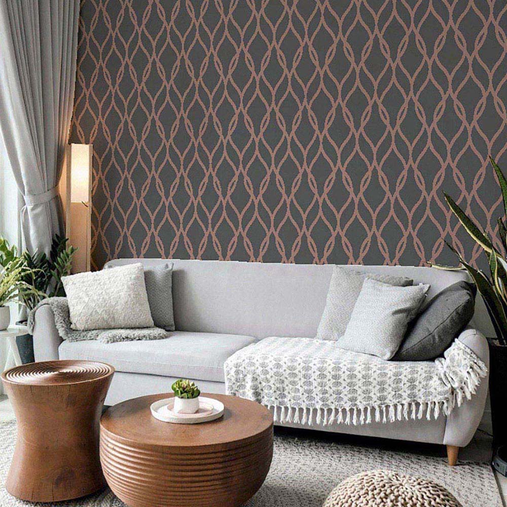 Arthouse Sequin Trellis Charcoal and Rose Gold Wallpaper Image 3