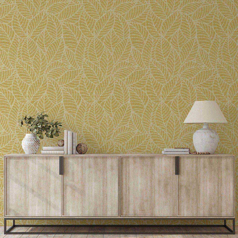 Arthouse Leaf Lines Ochre Wallpaper Image 7