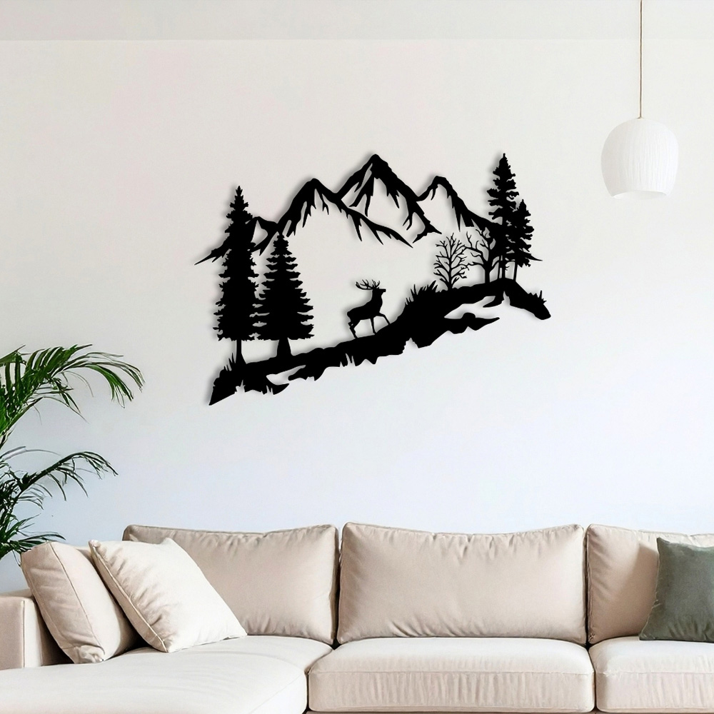 Decortie Mountain Peak and Forest Silhouette Metal Wall Decor Image 3