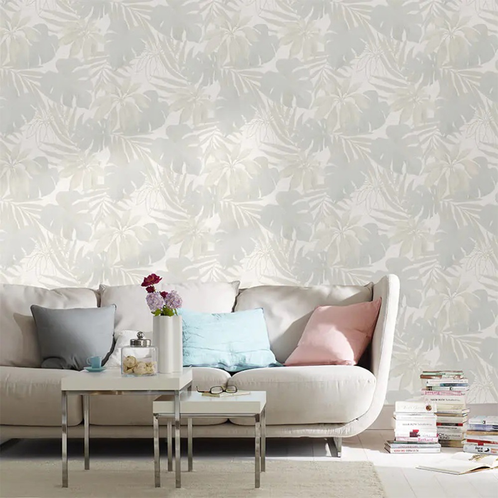 Galerie Avalon Tropical Leaf Grey Wallpaper Image 2