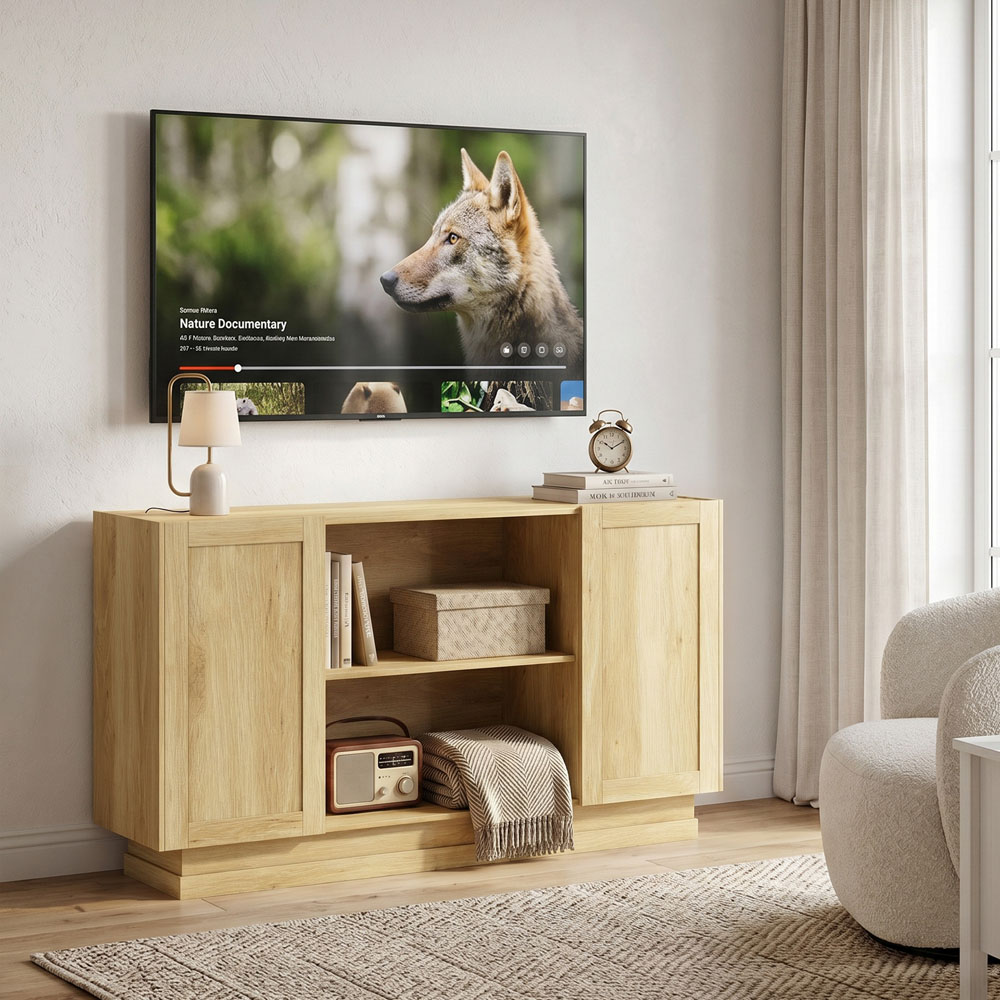 HOMCOM 2 Door 2 Shelf Natural Modern Sideboard Buffet Cabinet Image 4
