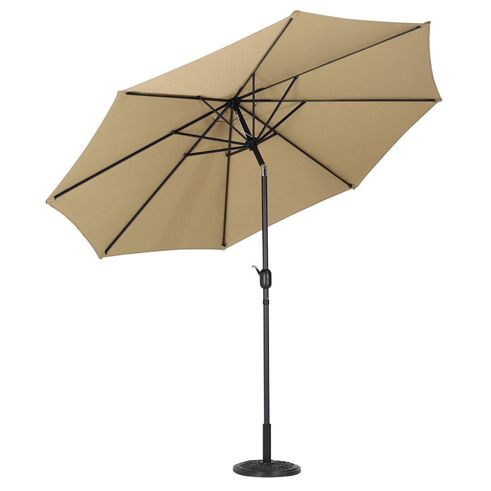 Living and Home Beige Round Crank Tilt Parasol with Floral Round Base 3m Image 1