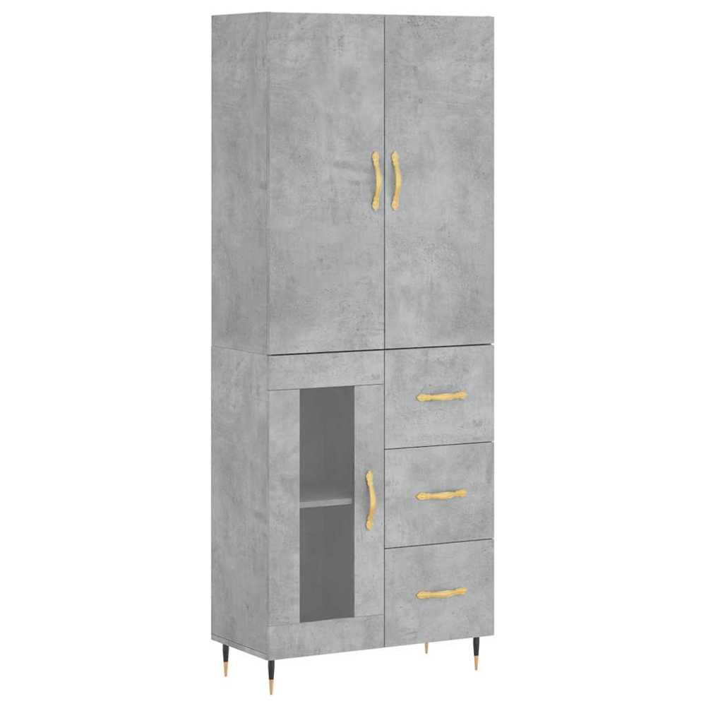 vidaXL 3 Door 3 Drawer Concrete Grey Highboard with Gold Handles Image 2