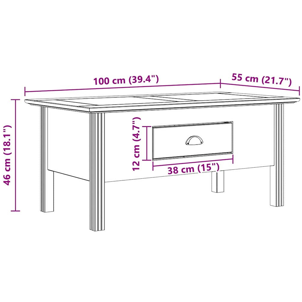 vidaXL Bodo Single Drawer Honey Brown Coffee Table Image 8