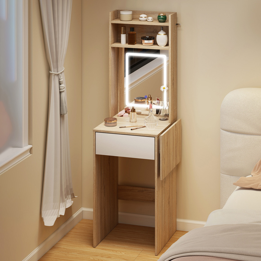 Portland Natural Compact Dressing Table with Lighted Mirror Image 1