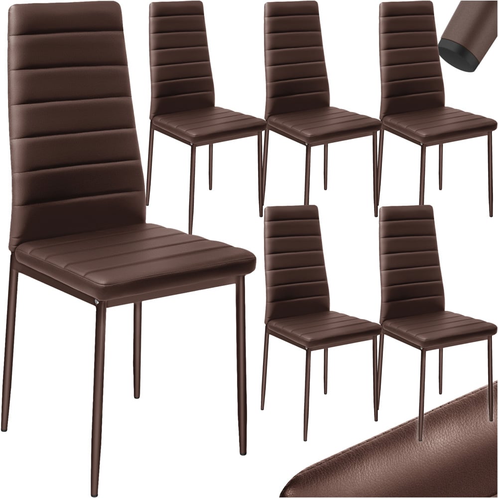 tectake Set of 6 Cappuccino High Backrest Padded Dining Chair Image 2