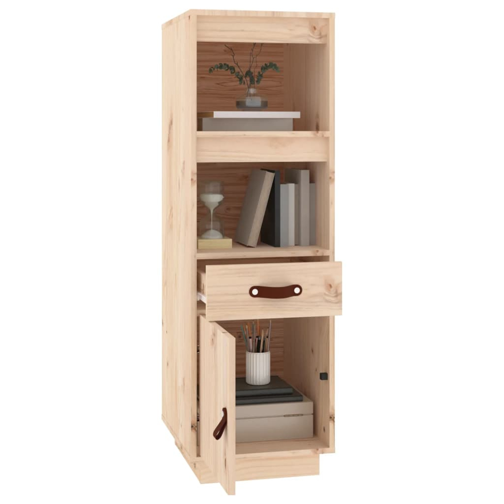 vidaXL Single Door Single Drawer 2 Shelf Natural Solid Pine Wood Highboard Image 3