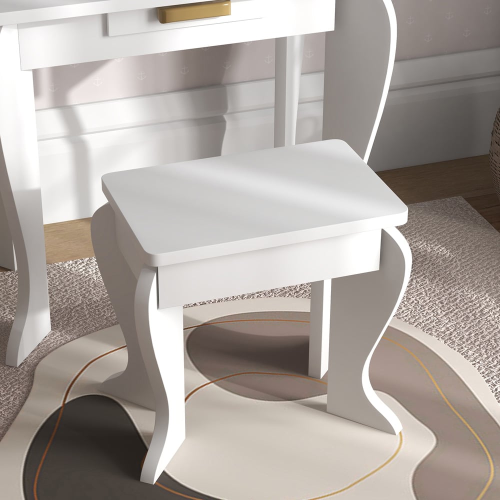 HOMCOM Single Drawer White Mirror Kids Dressing Table and Stool Set Image 4