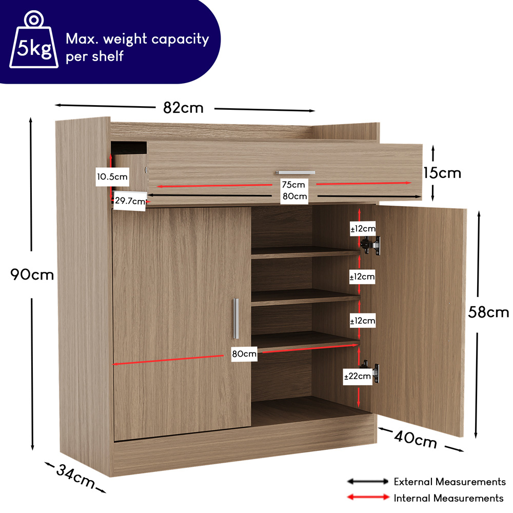 VIDA DESIGNS Dalby 2 Door Single Drawer Oak Shoe Cabinet Image 9