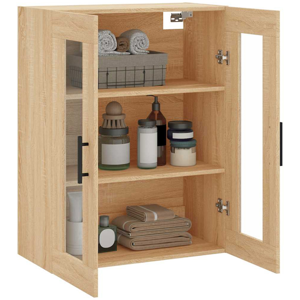 vidaXL 2 Glass Door Sonoma Oak Wall Mounted Storage Cabinet Image 5