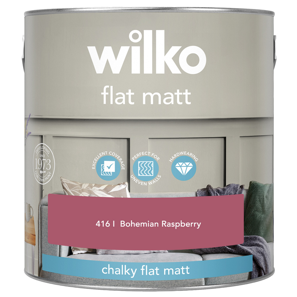 Wilko Flat Matt Bohemian Raspberry Chalky Flat Matt Emulsion Paint 2.5L Image 2