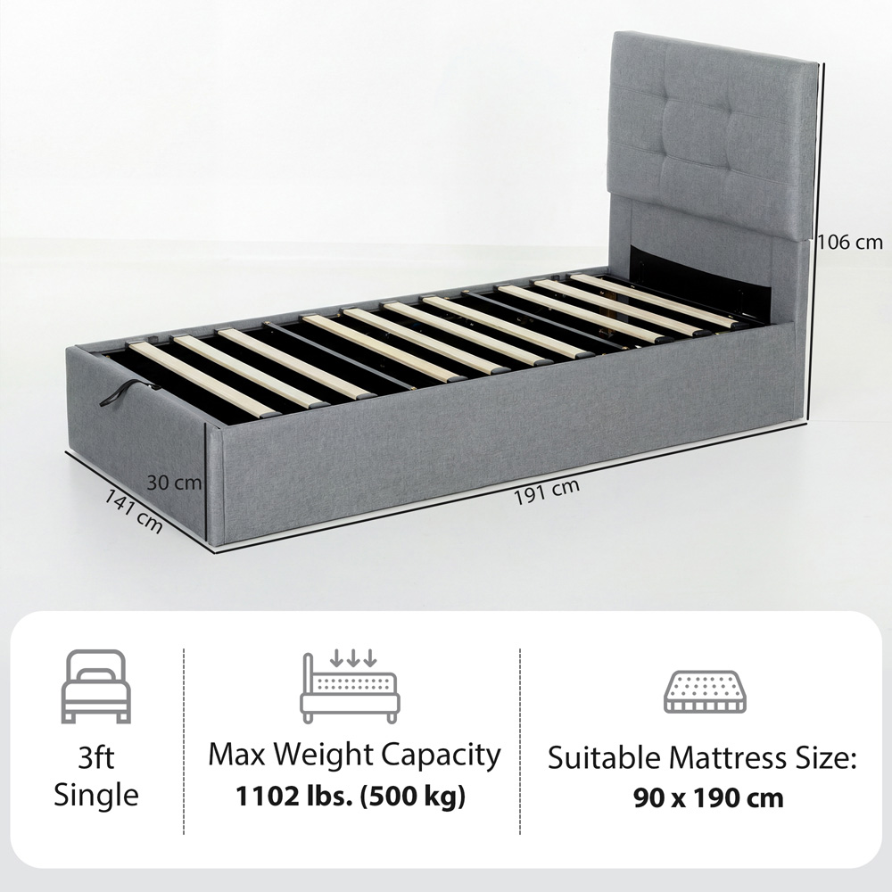 Portland Single Grey Upholstered Ottoman Bed Image 8