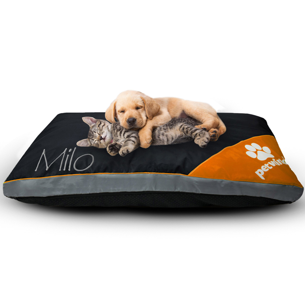Petwinks Medium Black and Orange Waterproof Pet Bed Image 2
