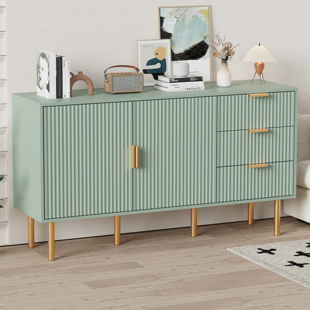 FurnitureHMD 2 Door 3 Drawer Green Wave Pattern Large Sideboard Image 1