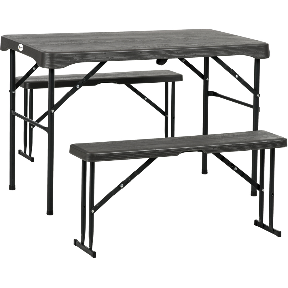 Outsunny 6 Seater HDPE Picnic Beer Table Set with 2 Bench Dark Grey Image 2