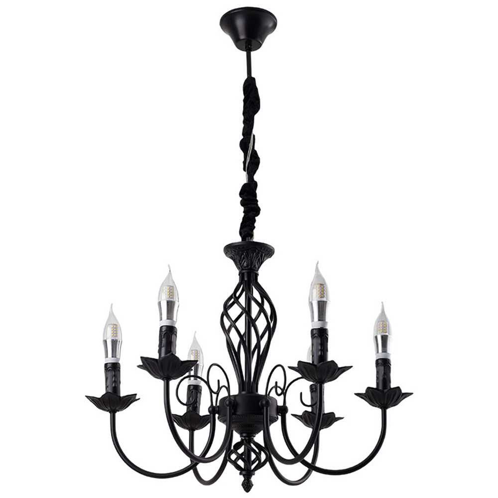 Living and Home 6 Light Vintage Black Iron E14 Chandelier Image 3