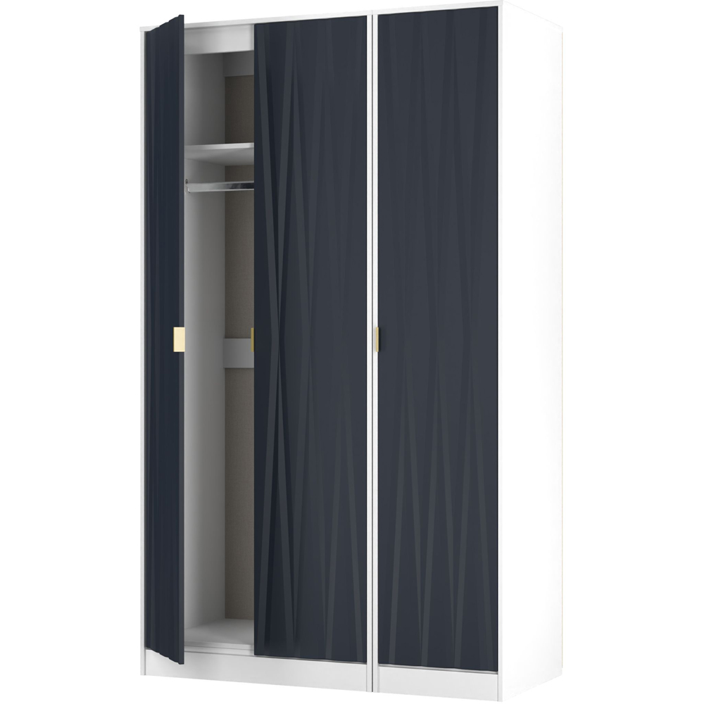 Crowndale Diamond 3 Door Indigo Matt and White Tall Wardrobe Ready Assembled Image 6
