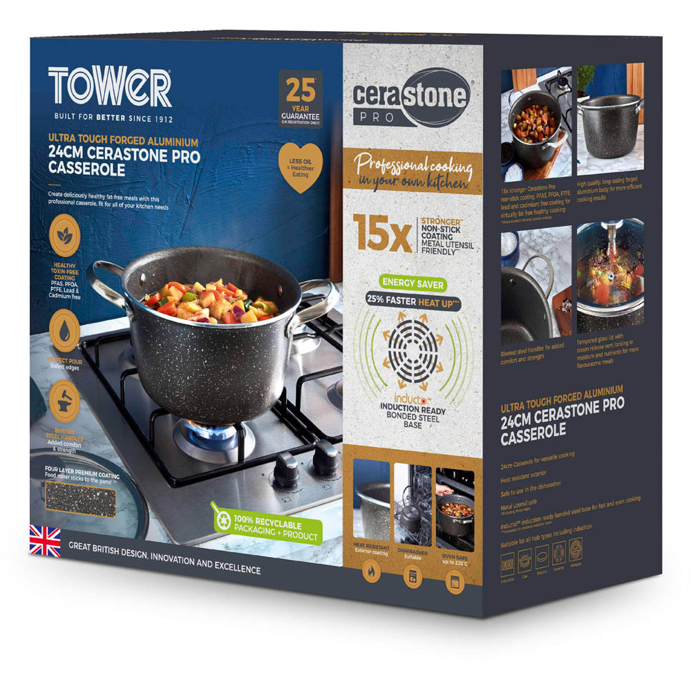 Tower 24cm Forged Aluminium Non-Stick Casserole Dish with Glass Lid Image 2