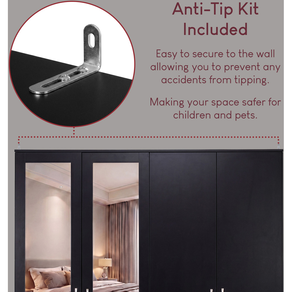 VIDA DESIGNS Riano 4 Door 3 Drawer Black Mirrored Wardrobe Image 7