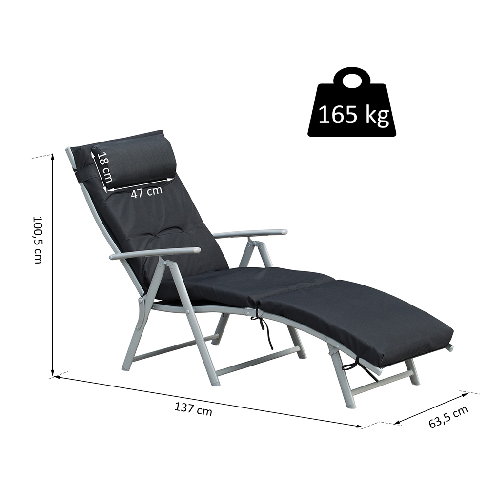 Outsunny Black Padded Sun Lounger Image 7