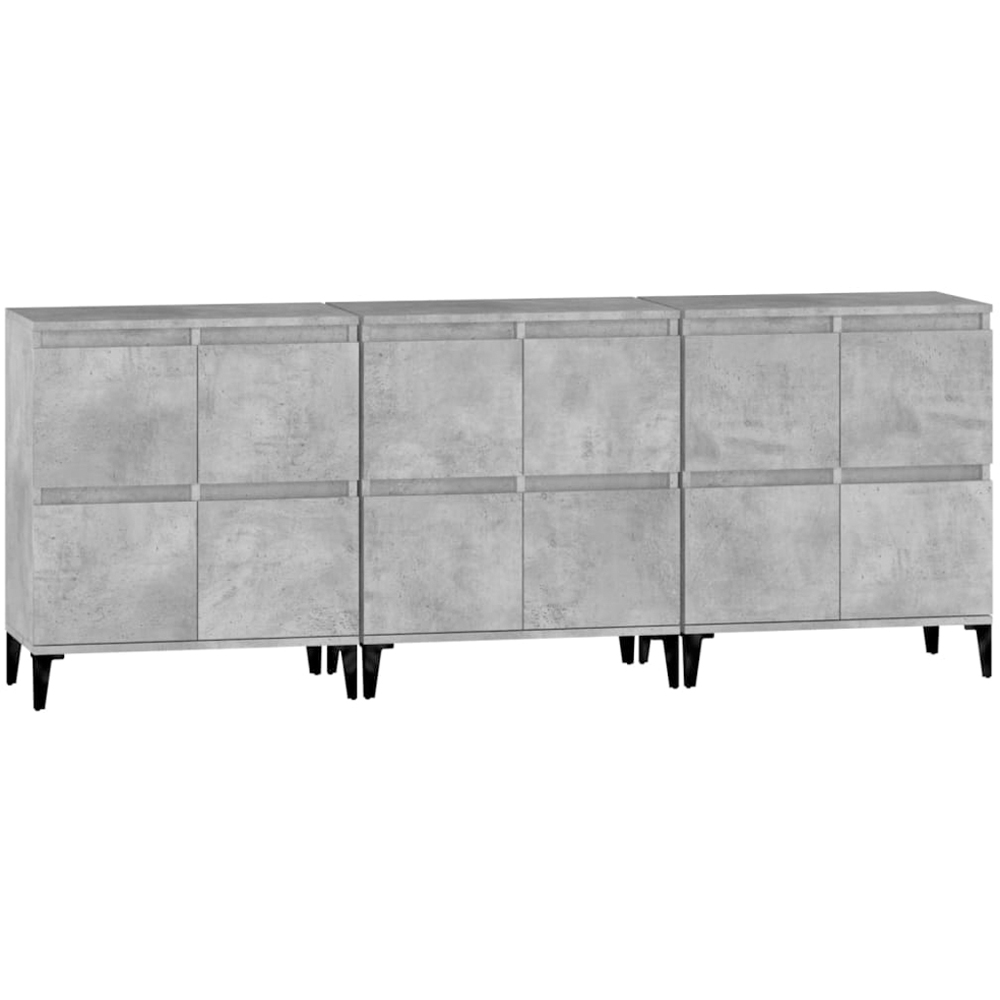vidaXL 4 Door Concrete Grey Wooden Sideboard Set of 3 Image 2
