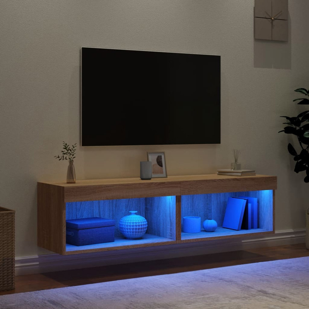 vidaXL Single Shelf Sonoma Oak Wall Mounted LED TV Cabinet Set of 2 Image 3