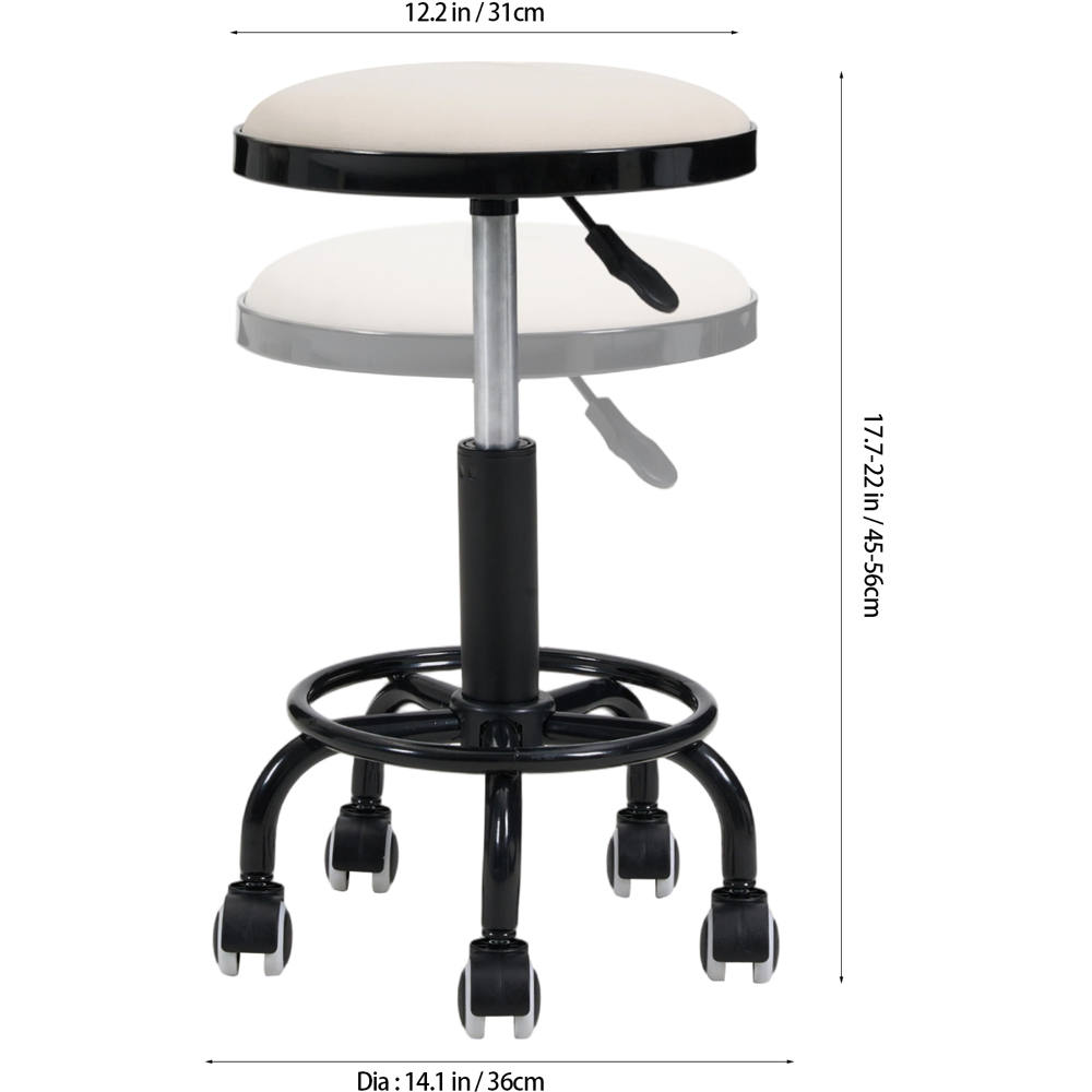 Living and Home Black and Beige PU Leather Height Adjustable Round Rolling Stool Image 6