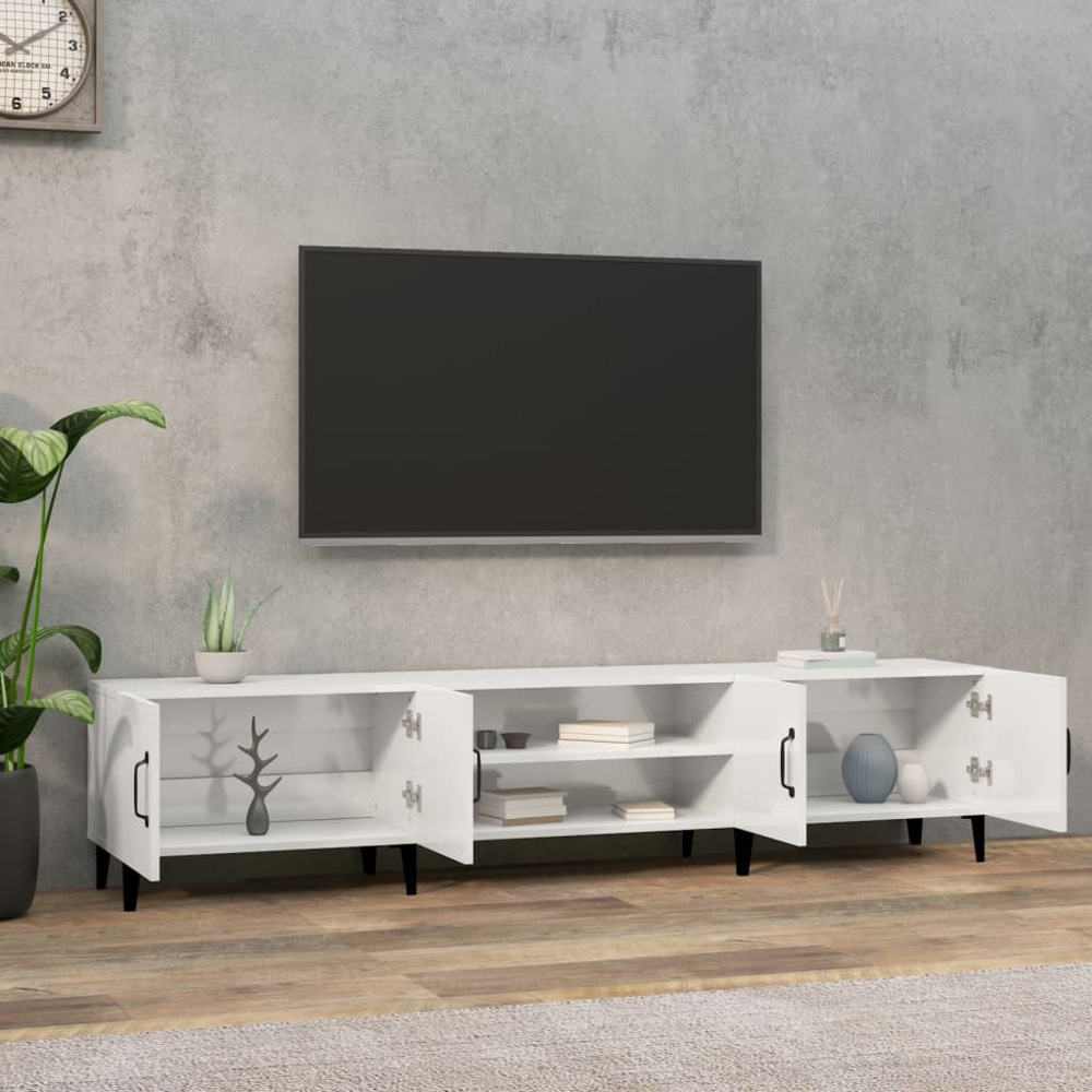 vidaXL 4 Door 2 Shelf High Gloss White TV Cabinet Image 3