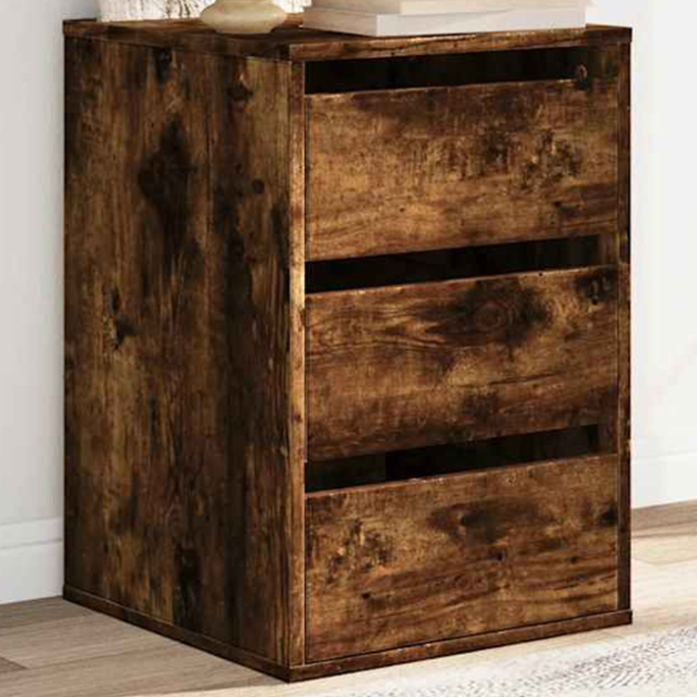 vidaXL 3 Drawer Smoked Oak Wooden Chest of Drawers Image 1