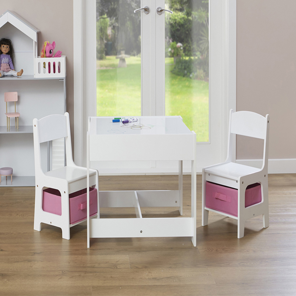 Liberty House Toys Kids White and Pink Table and 2 Chairs Set with Storage Bins Image 7
