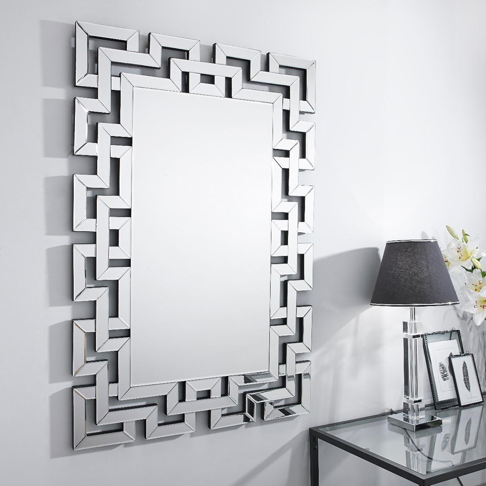 Furniturebox Helena Rectangular Large Silver Patterned Wall Mirror 66 x 100cm Image 2