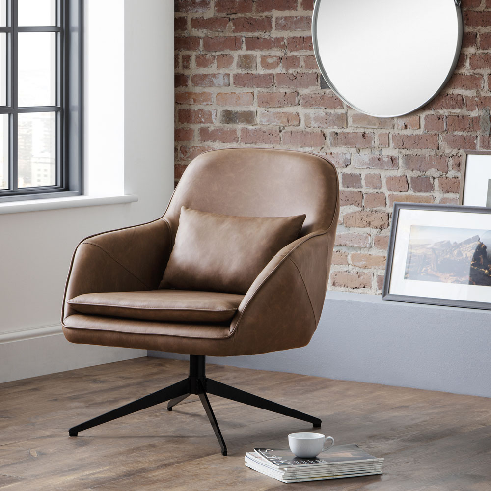 Julian Bowen Bowery Brown Faux Leather Swivel Chair Image 7