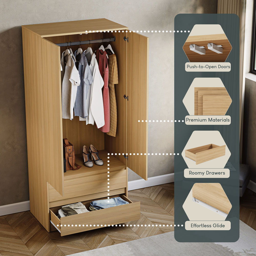 VIDA DESIGNS Denver 2 Door 2 Drawer Pine Wardrobe Image 7