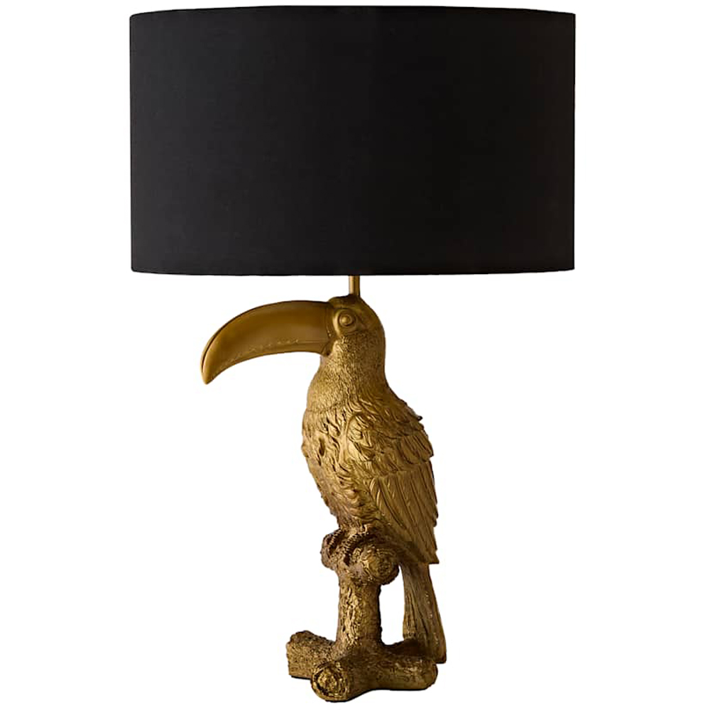 ValueLights Tuki Toucan Gold and Black Velvet Shade Brushed Bronze Table Lamp with Bulb Image 1