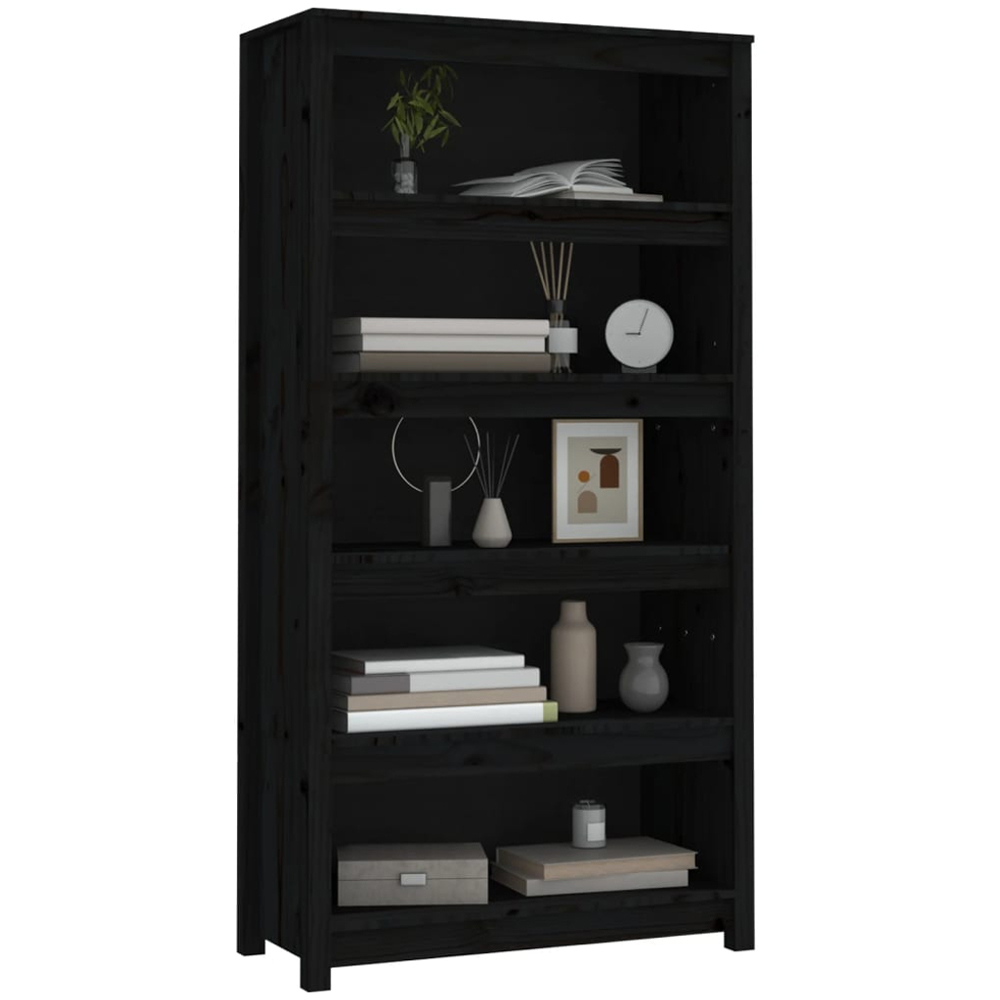 vidaXL 5 Shelf Black Solid Pine Wood Bookcase Image 4